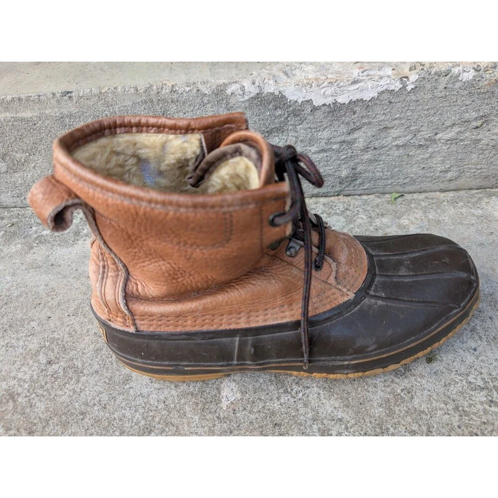 Vintage LL Bean Boots Shearling Lined Mens 11 Made in USA 5 Eyelet